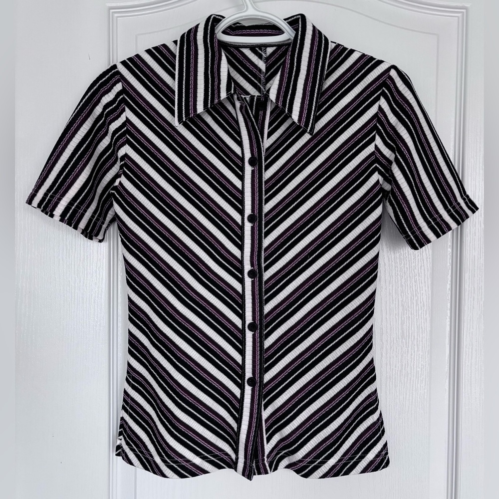 Vintage | Short Sleeve Striped Blouse